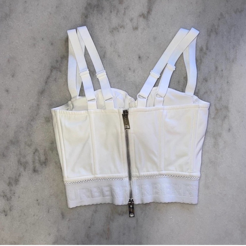 Burberry White Logo Hem Elastane Corset Top in White